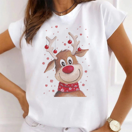 Tricouri X-mas - Tricou Dama Alb Happy Deer