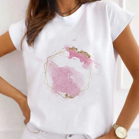Tricouri Diverse - Tricou Dama Alb Pink Glitter