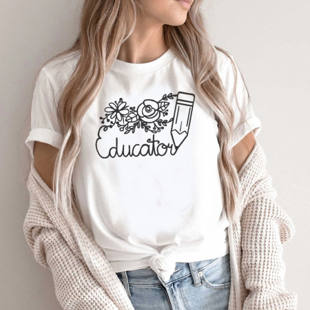 Femei - Tricou Dama Alb Educatoar