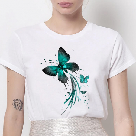 Tricouri Fluturi - Tricou Dama Alb Emerald Butterflies
