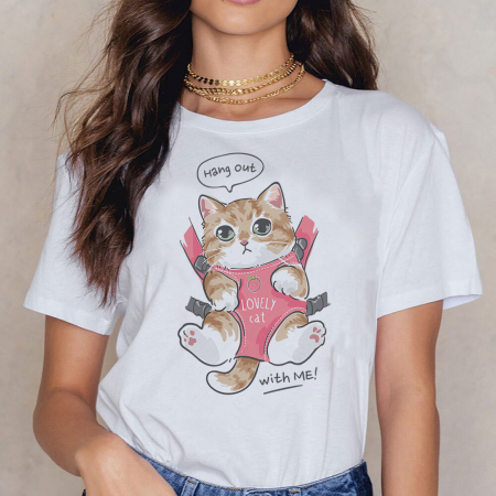 Femei - Tricou Dama Alb Hang Out With Me