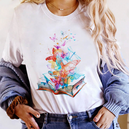 Tricouri Fluturi - Tricou Dama Alb Fairytale Book
