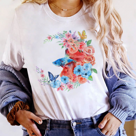 Tricouri Flori - Tricou Dama Alb Fish Flowers