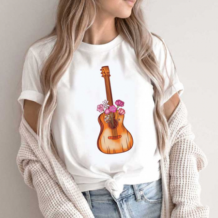 Femei - Tricou Dama Alb Flower Quitar