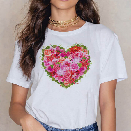 Femei - Tricou Dama Alb Red And Pink Flowers Heart