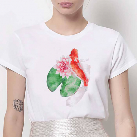 Femei - Tricou Dama Alb Pink Fish