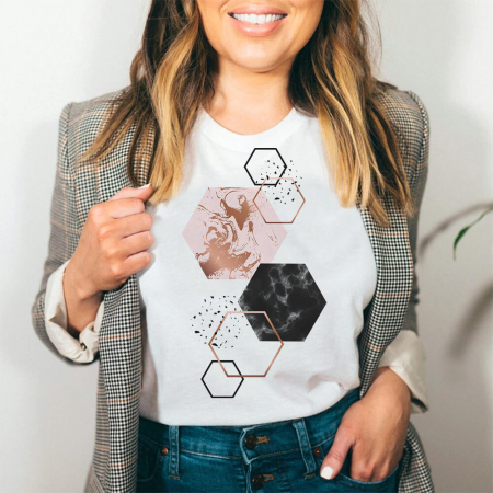 Tricouri Abstract - Tricou Dama Alb Pastel Gold Roses