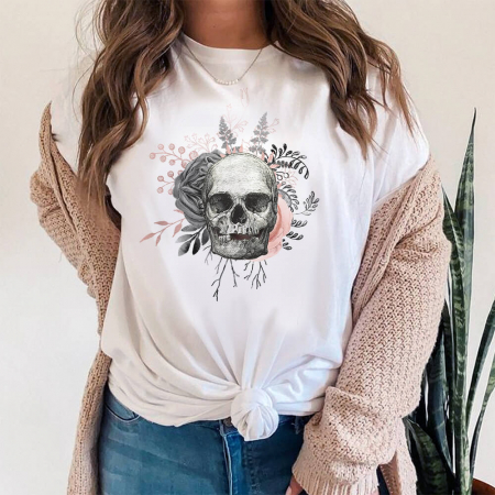 Tricouri Skull - Tricou Dama Alb Grey Skull