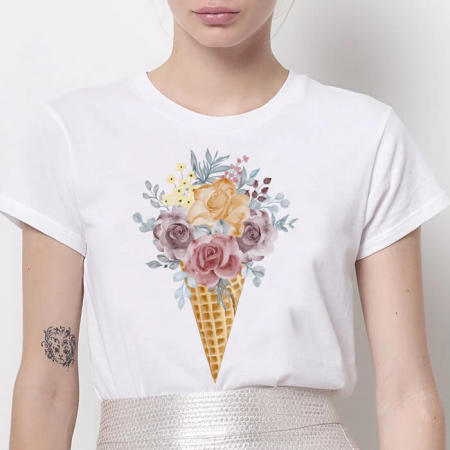 Tricouri Flori - Tricou Dama Alb Rose Cream