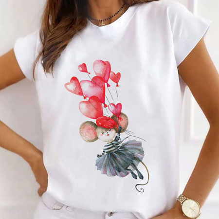 Femei - Tricou Dama Alb Lovely Mice