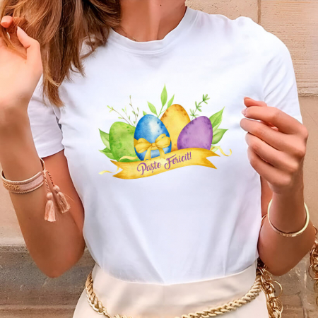 Tricouri Paste - Tricou Dama Alb Paste Fericit