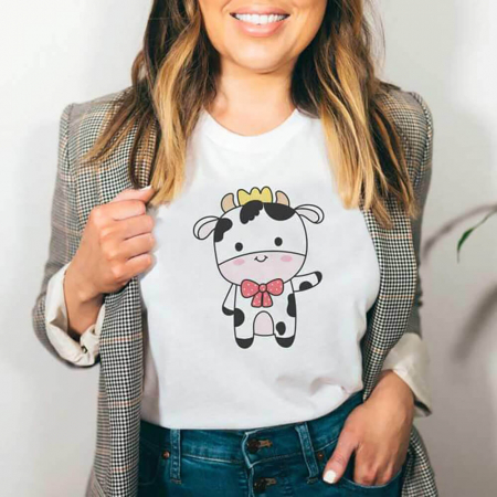 Femei - Tricou Dama Alb Hello Cow