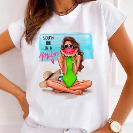Tricouri Summer - Tricou Dama Alb One in a melon