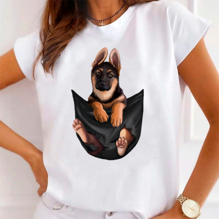 Tricouri Caini - Tricou Dama Alb German Shepherd
