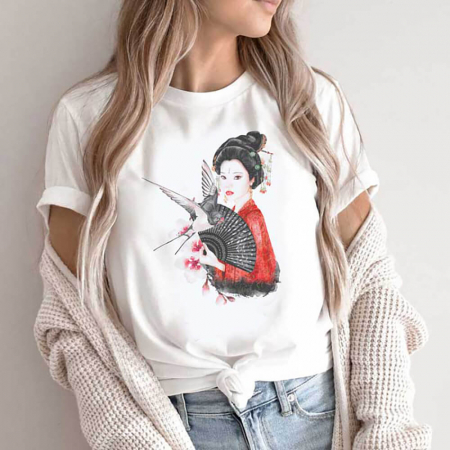 Tricouri Japanese - Tricou Dama Alb Geisha