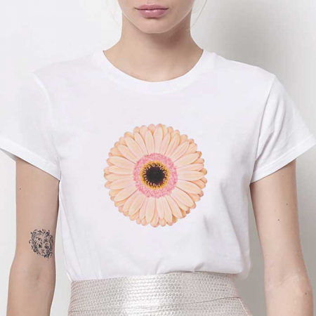 Tricouri Flori - Tricou Dama Alb Gerbera
