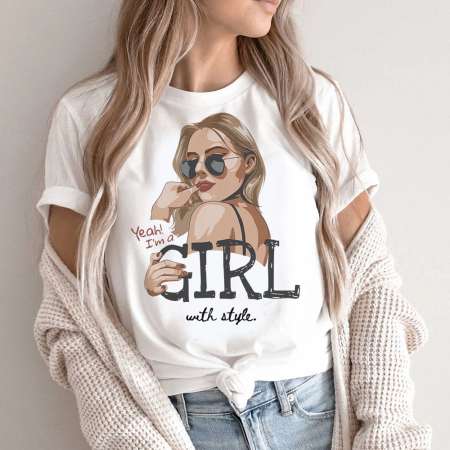 Tricouri Diverse - Tricou Dama Alb Girl With Style