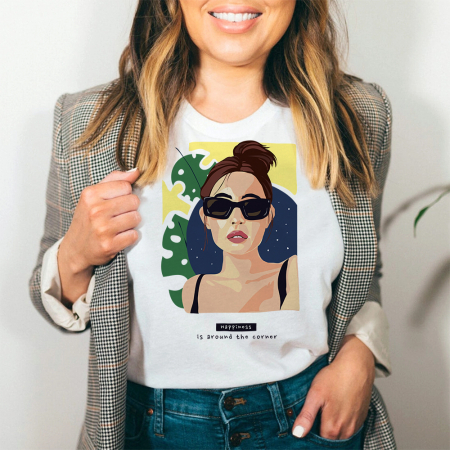 Tricouri Diverse - Tricou Dama Alb Happiness Is Around The Corner