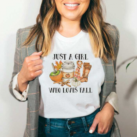 Femei - Tricou Dama Alb Girls Loves Fall