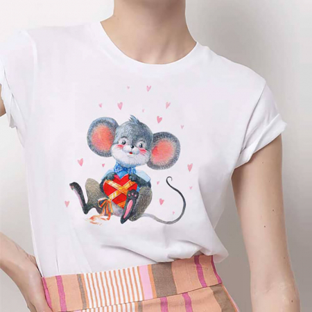 Femei - Tricou Dama Alb Cute Mice