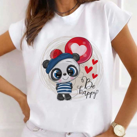 Femei - Tricou Dama Alb Happy Panda