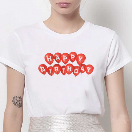 Tricouri Aniversare - Tricou Dama Alb Happy Bday