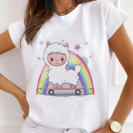 Femei - Tricou Dama Alb Rainbow Sheep