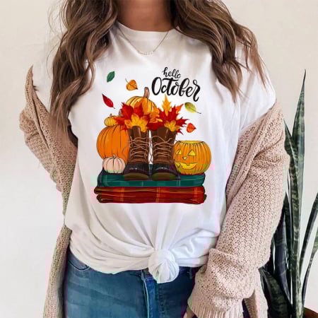 Femei - Tricou Dama Alb Hello October