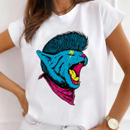 Femei - Tricou Dama Alb Punk Cat