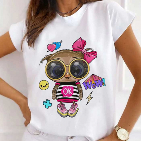 Femei - Tricou Dama Alb Wow Owl