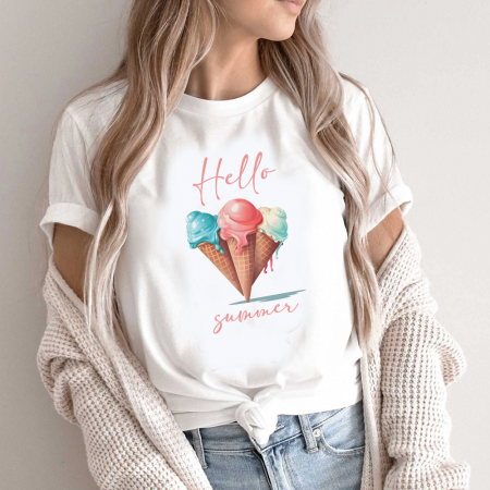 Tricouri Summer - Tricou Dama Alb Hello Summer