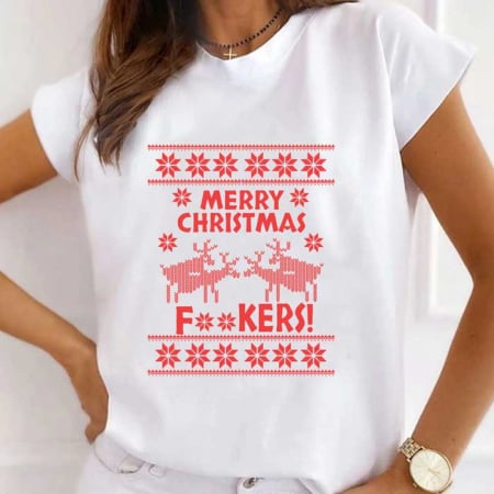 Tricouri X-mas - Tricou Dama Alb Humping Deers