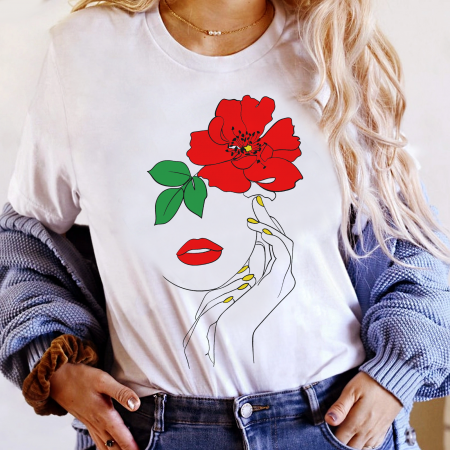 Femei - Tricou Dama Alb Florar Woman Face