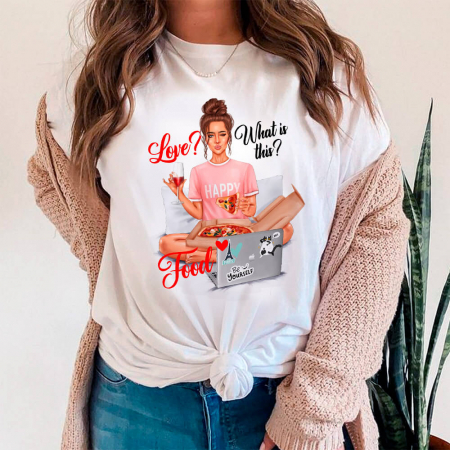 Femei - Tricou Dama Alb Love is food