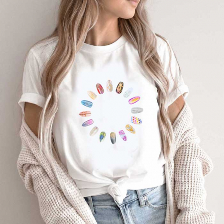 Tricouri Flori - Tricou Dama Alb I Love Nails