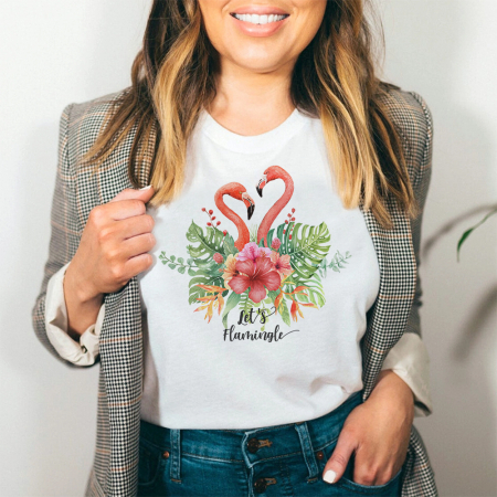 Femei - Tricou Dama Alb Let's Flamingle