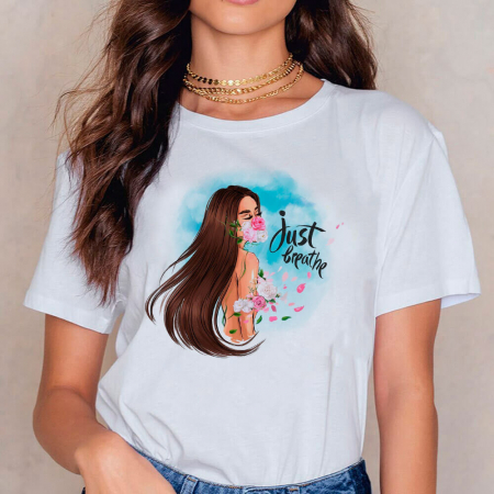 Tricouri Diverse - Tricou Dama Alb Just breathe