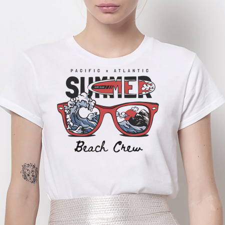 Tricouri Summer - Tricou Dama Alb Beach Crew
