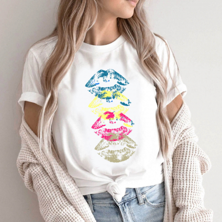 Tricouri Lips - Tricou Dama Alb Four Kisses