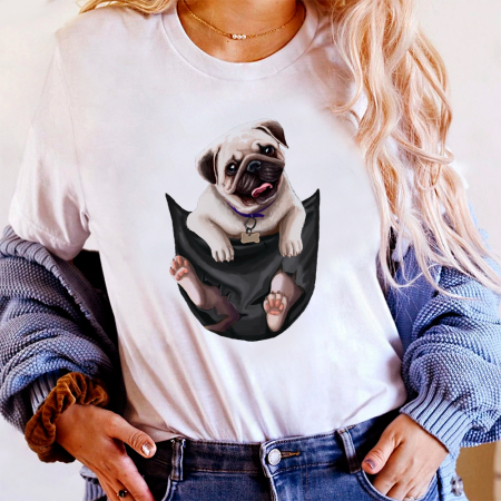 Tricouri Caini - Tricou Dama Alb Pug