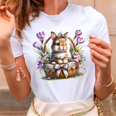 Tricouri Paste - Tricou Dama Alb Fluffy in the Basket