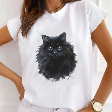 Femei - Tricou Dama Alb Black Cat