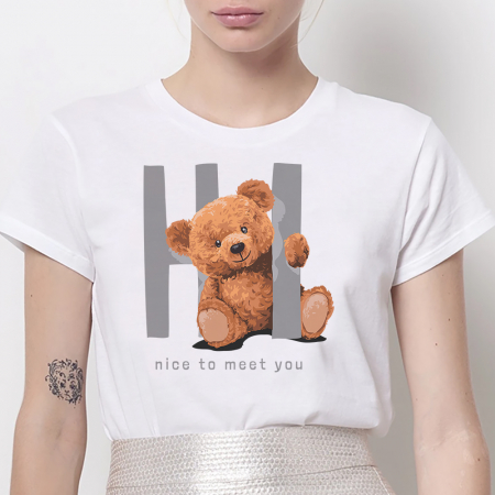 Tricouri Teddy - Tricou Dama Alb Hi Nice To Meet You