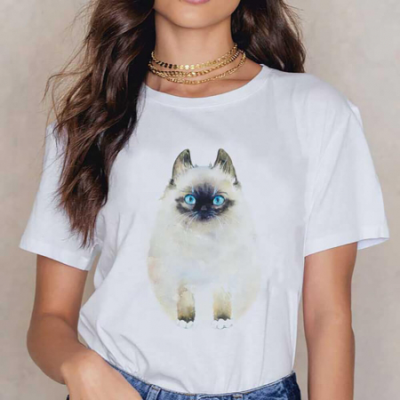 Femei - Tricou Dama Alb Blue Eyes Cat