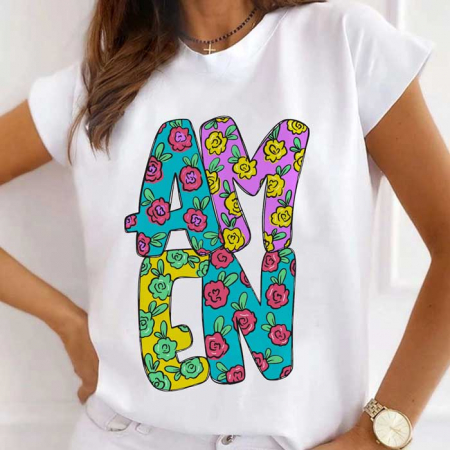 Tricouri Flori - Tricou Dama Alb Amen Flowers