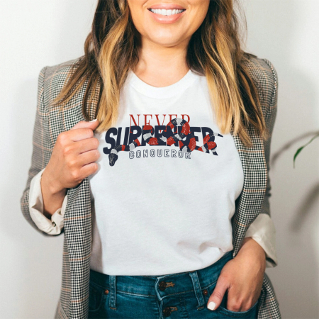 Femei - Tricou Dama Alb Never Surender