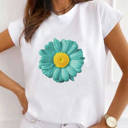Tricouri Flori - Tricou Dama Alb Margarital