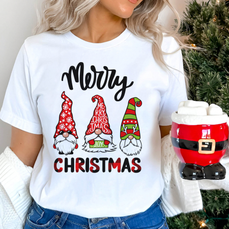 Tricouri X-mas - Tricou Dama Alb Merry Gnomes