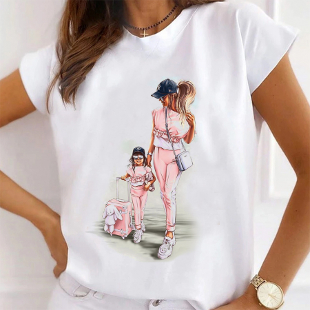 Tricouri Mom - Tricou Dama Alb Mom And Girl Travelling