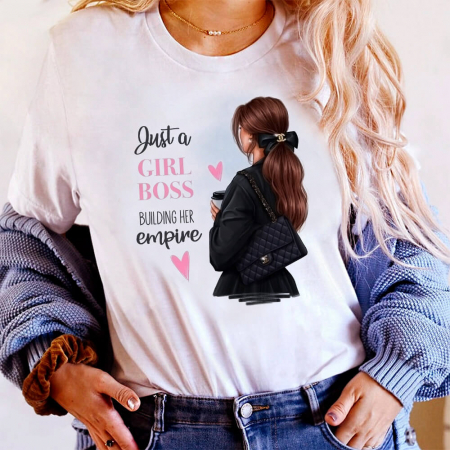 Tricouri Dama - Tricou Dama Alb Girl boss building her empire Outlet S